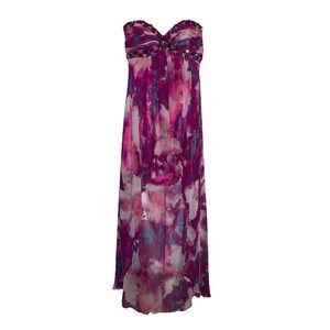 VTG Y2K Deb Strapless High Low‎ Dress Beaded Pink Purple Fairy Floral Cocktail